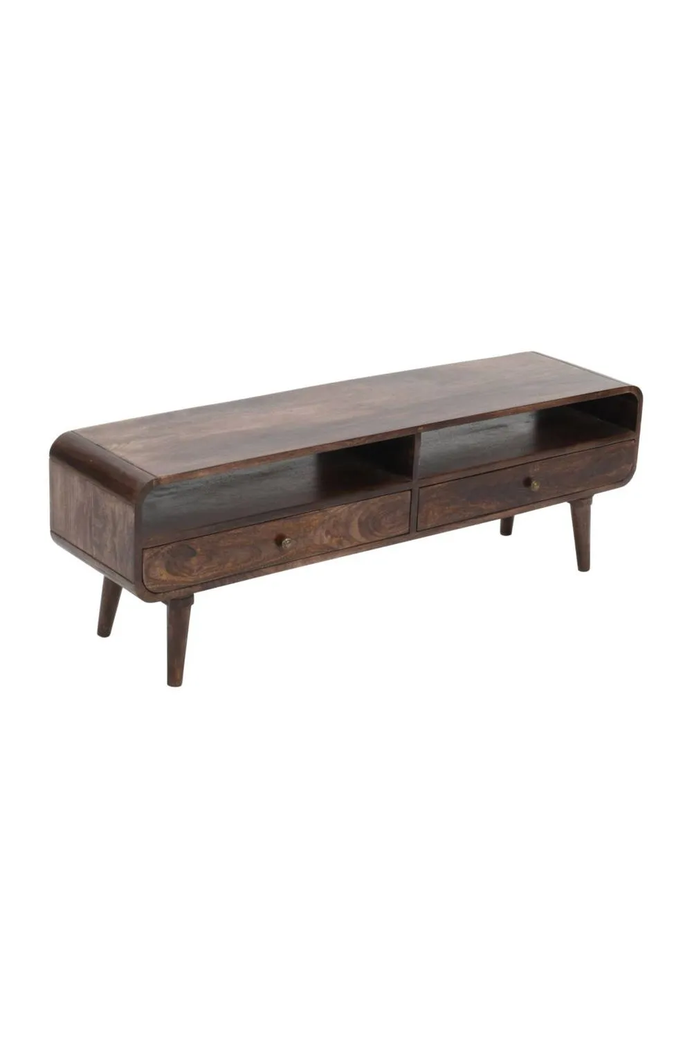 IH Design Rowledge Dark Mango Wood Large TV Stand 2 Drawers in Dark Brown 2