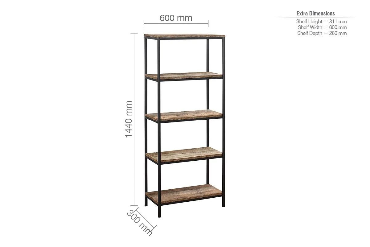 Birlea Industrial Shelving Unit Urban Chic Bookcase Shelves Wood Metal in Brown 6