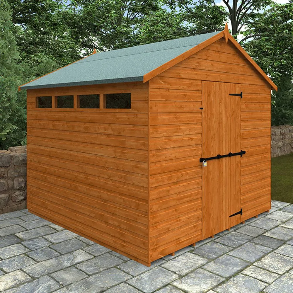 Buttercup Farm 8 x 8 Feet Security Apex 12mm Shed - Solid Wood/Softwood/Pine in Burnt Orange 2