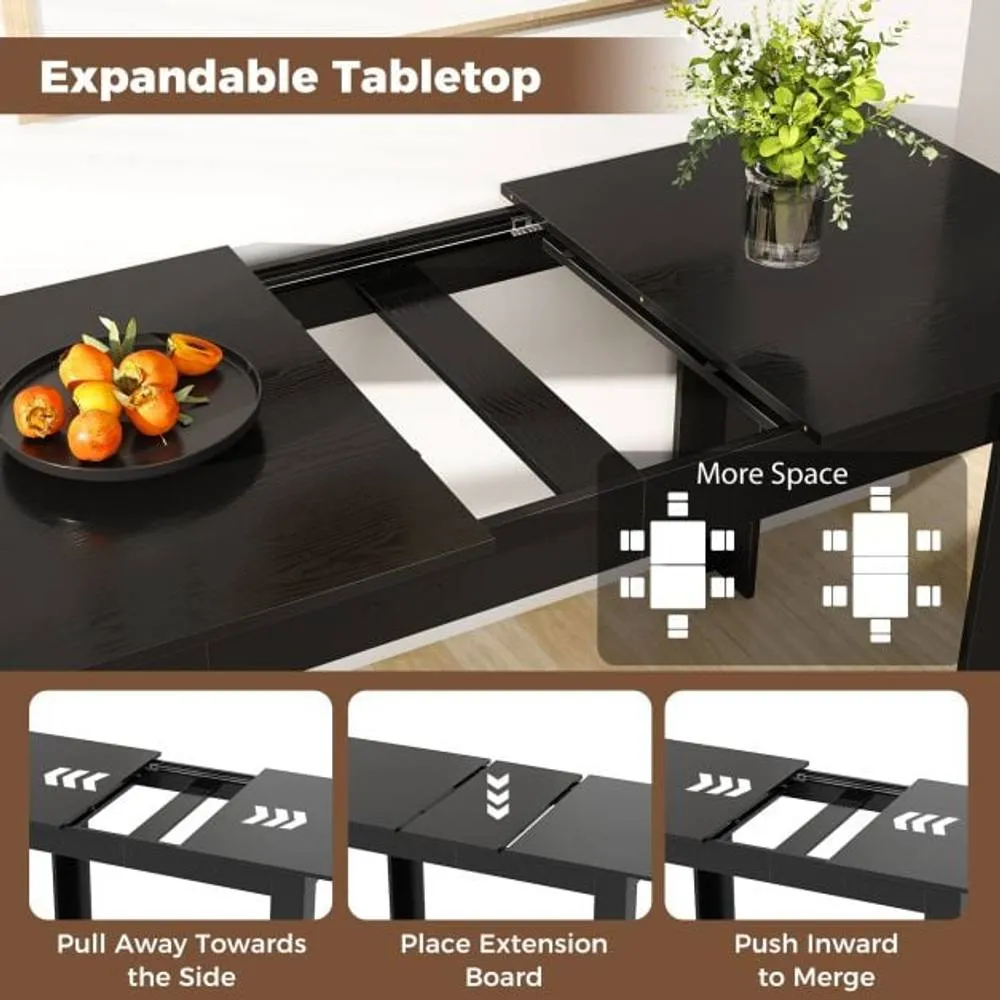 Costway Extendable Dining Table Modern Kitchen Table w/ L-shaped Legs Black 5