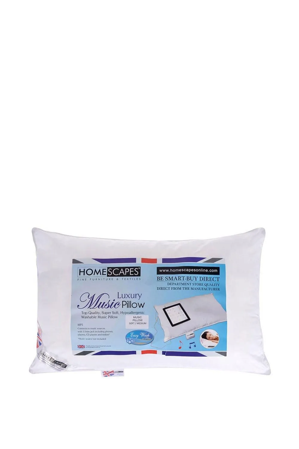 Homescapes Super Microfibre Music Pillow with Speakers - Soft/Medium in White