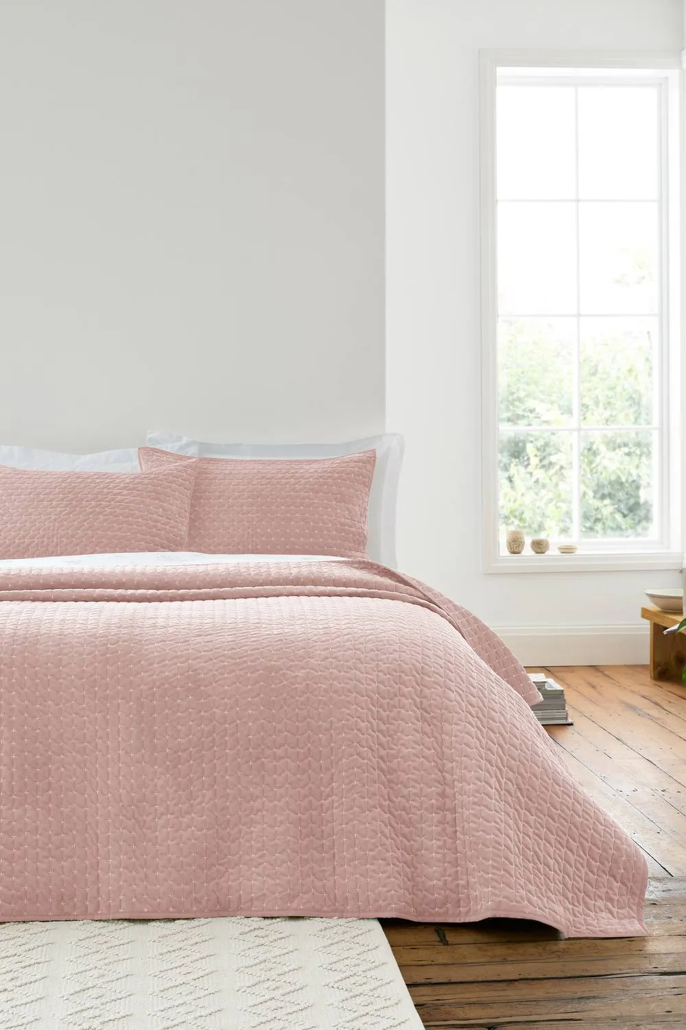 Bianca 'Attica Velvet' Embroidered Bedspread in Pink