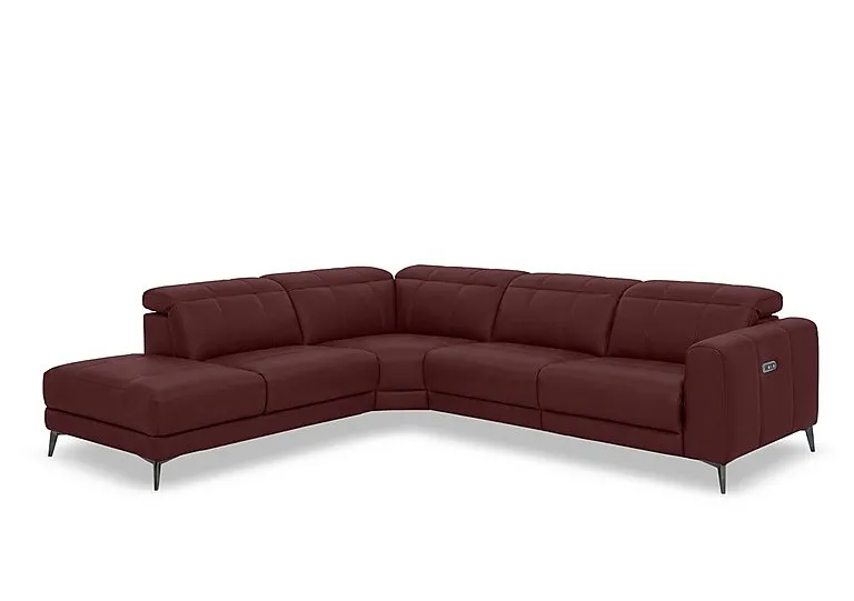 Ezra Leather Power Recliner Chaise End Left Hand Facing Corner Sofa with Power Headrests - Ruby - Sofas and Armchairs - In Time for Christmas