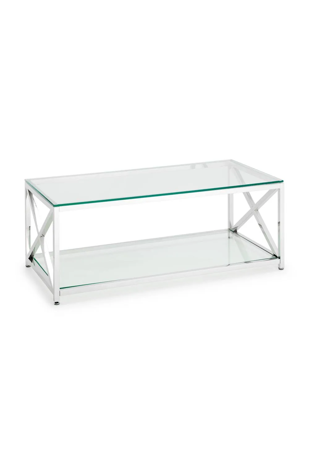 Julian Bowen Miami Glass Top Cross Frame Coffee Table with Shelf in Silver 2