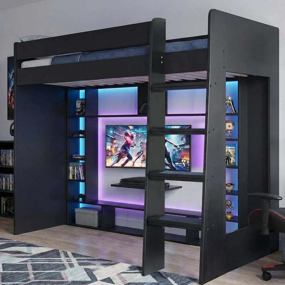 Nöa and Nani Leo High Sleeper Cabin Bed Gaming Den with Storage in Black