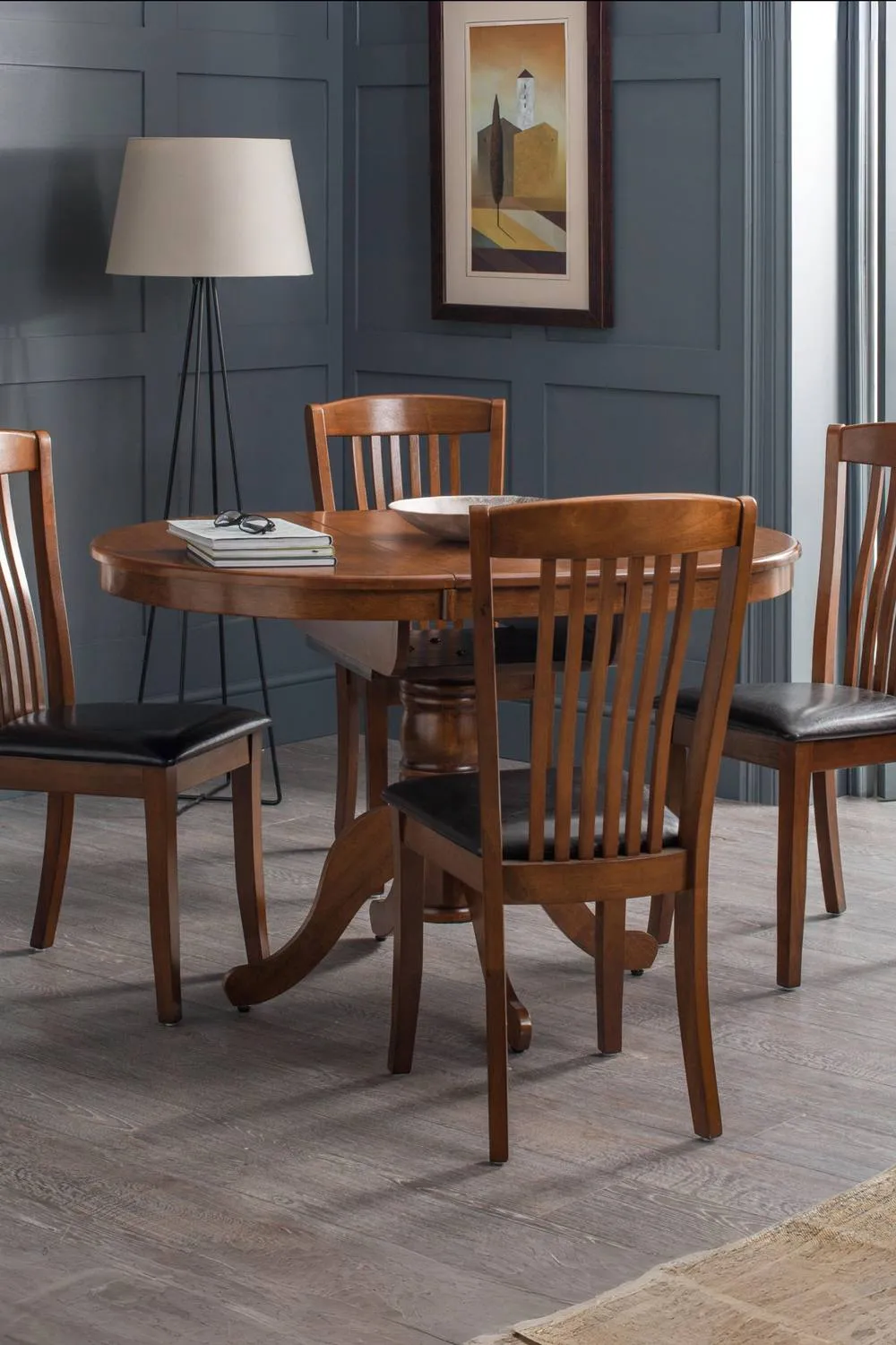 Julian Bowen Canterbury Round to Oval Extending 4-6 Seater Dining Table in Dark Brown