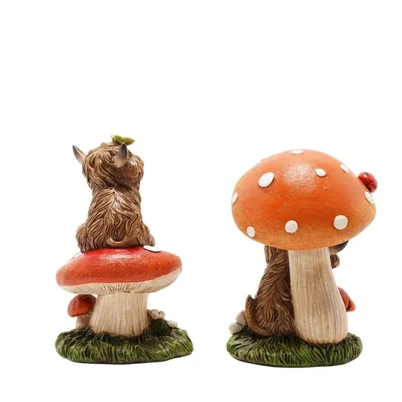 Country Living Set of 2 Highland Cows & Mushrooms Ornaments 3