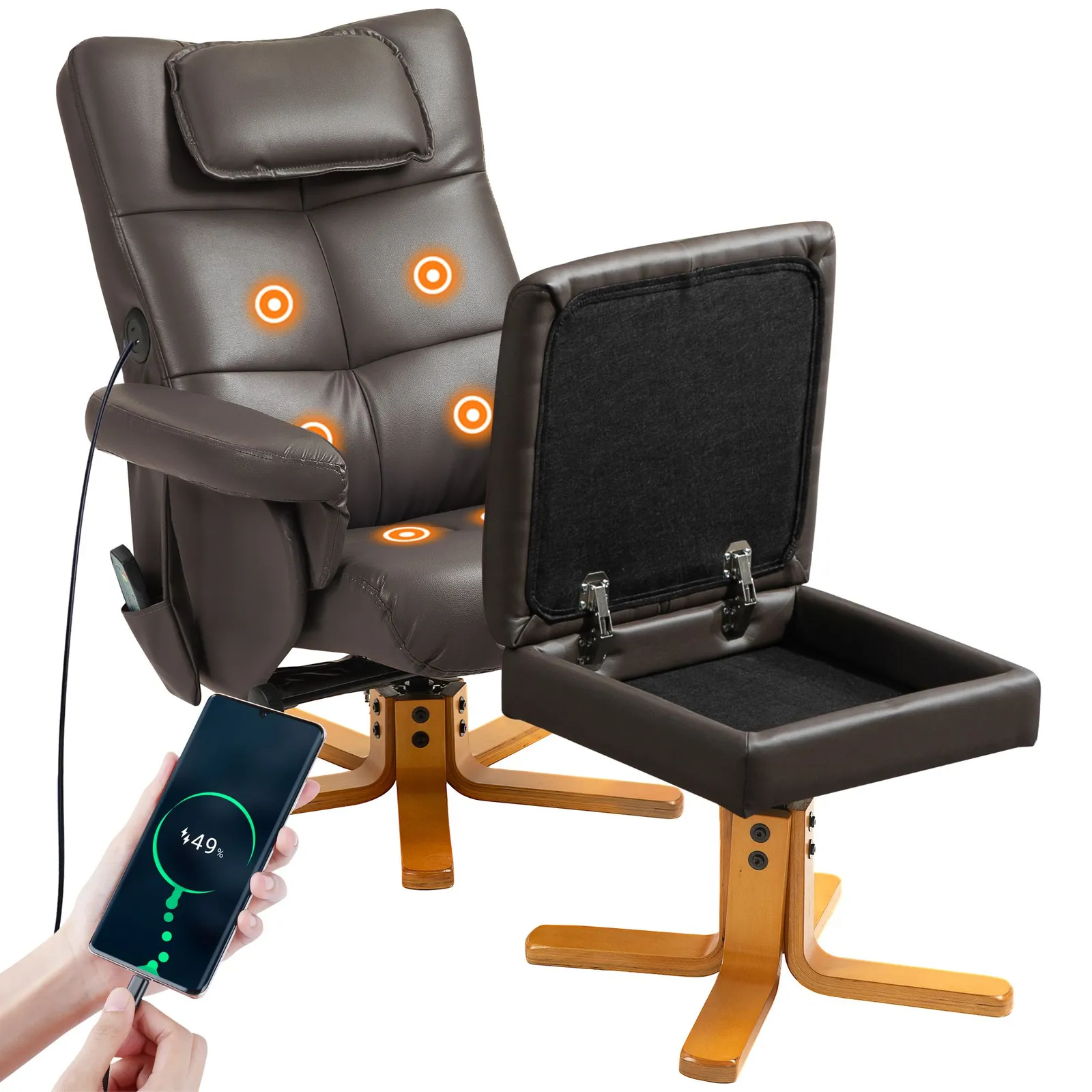 HOMCOM Massage Recliner Chair with Footstool & Hidden Storage in Dark Brown 2