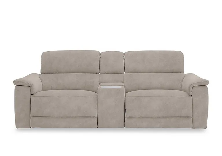 Genius Fabric 3 Seater Power Recliner Media Sofa with Power Headrests, Power Lumbar and Heated Seats - Dexter Ivory