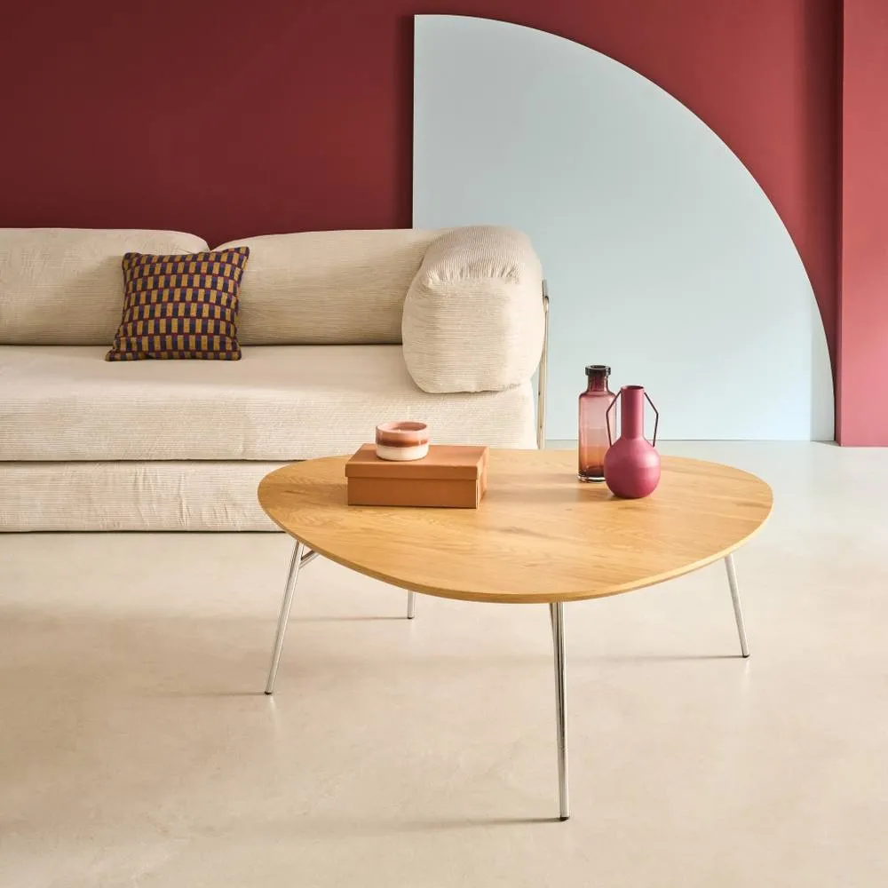 sweeek Triangular coffee table chrome legs & wood effect top in Brown