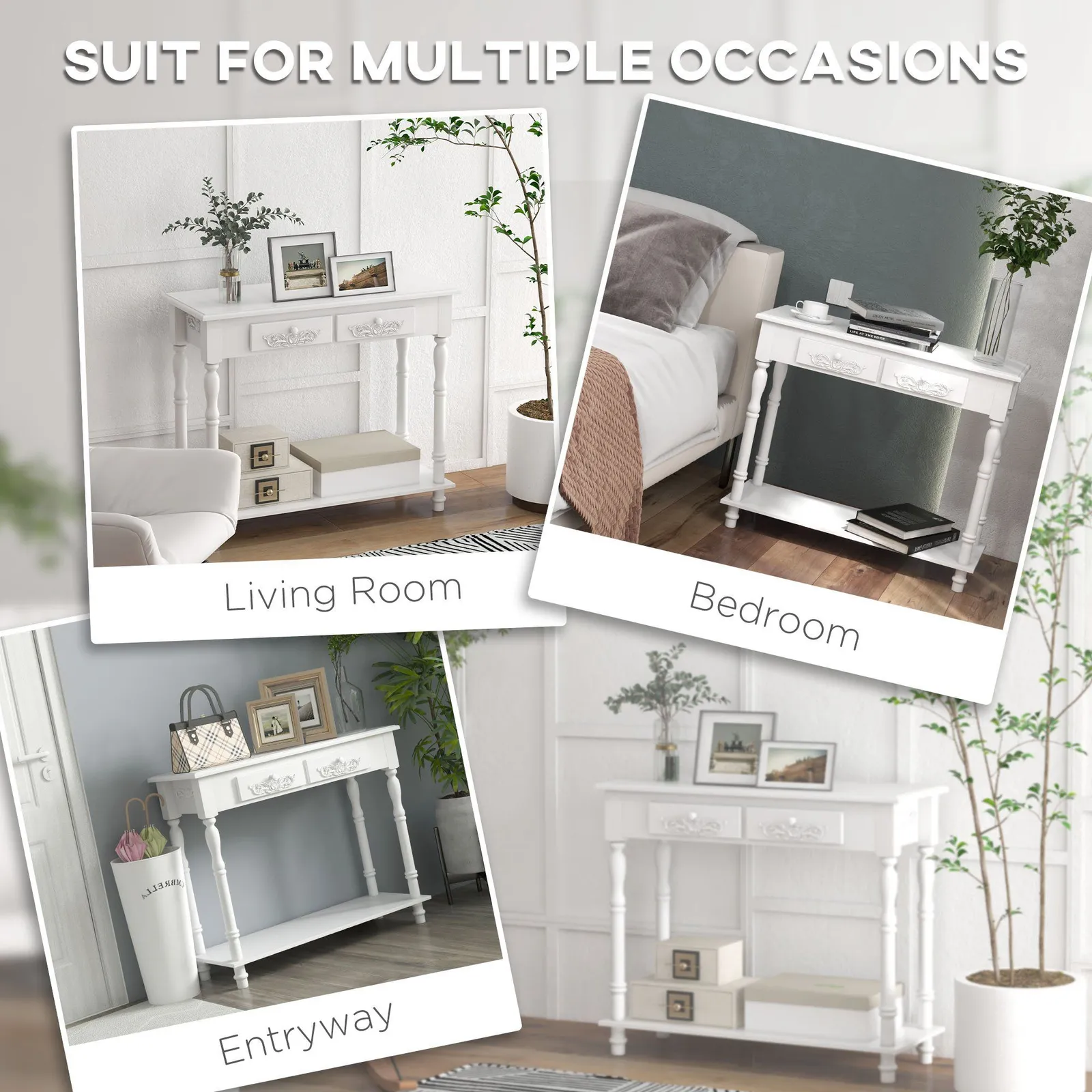 HOMCOM Console End Table Entryway Cupboard 2 Drawers Storage in White 5
