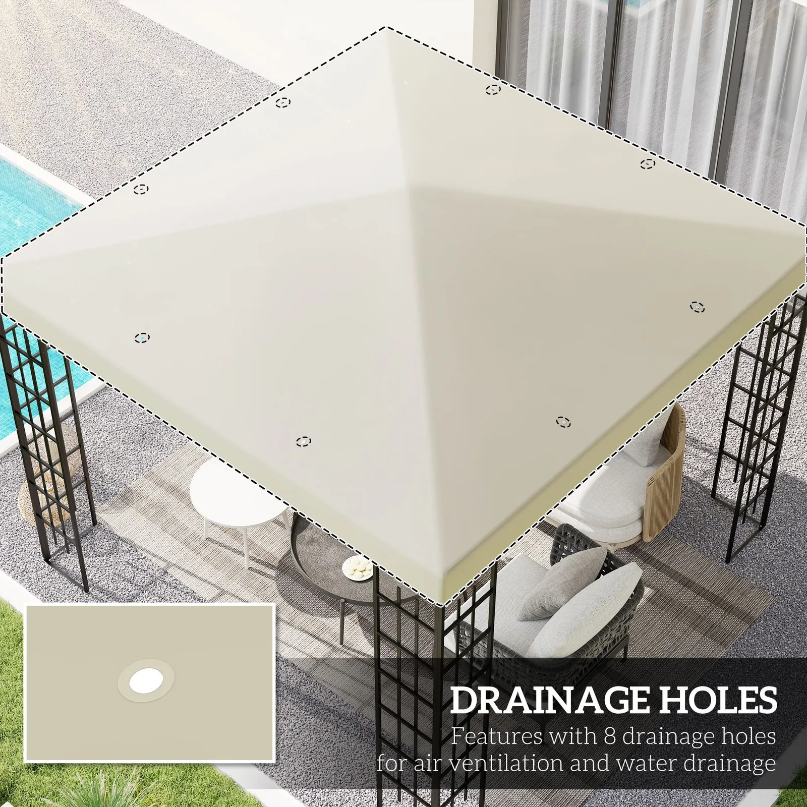 OUTSUNNY 3 x 3(m) Gazebo Canopy Replacement Cover, UPF30+, Cream White 4