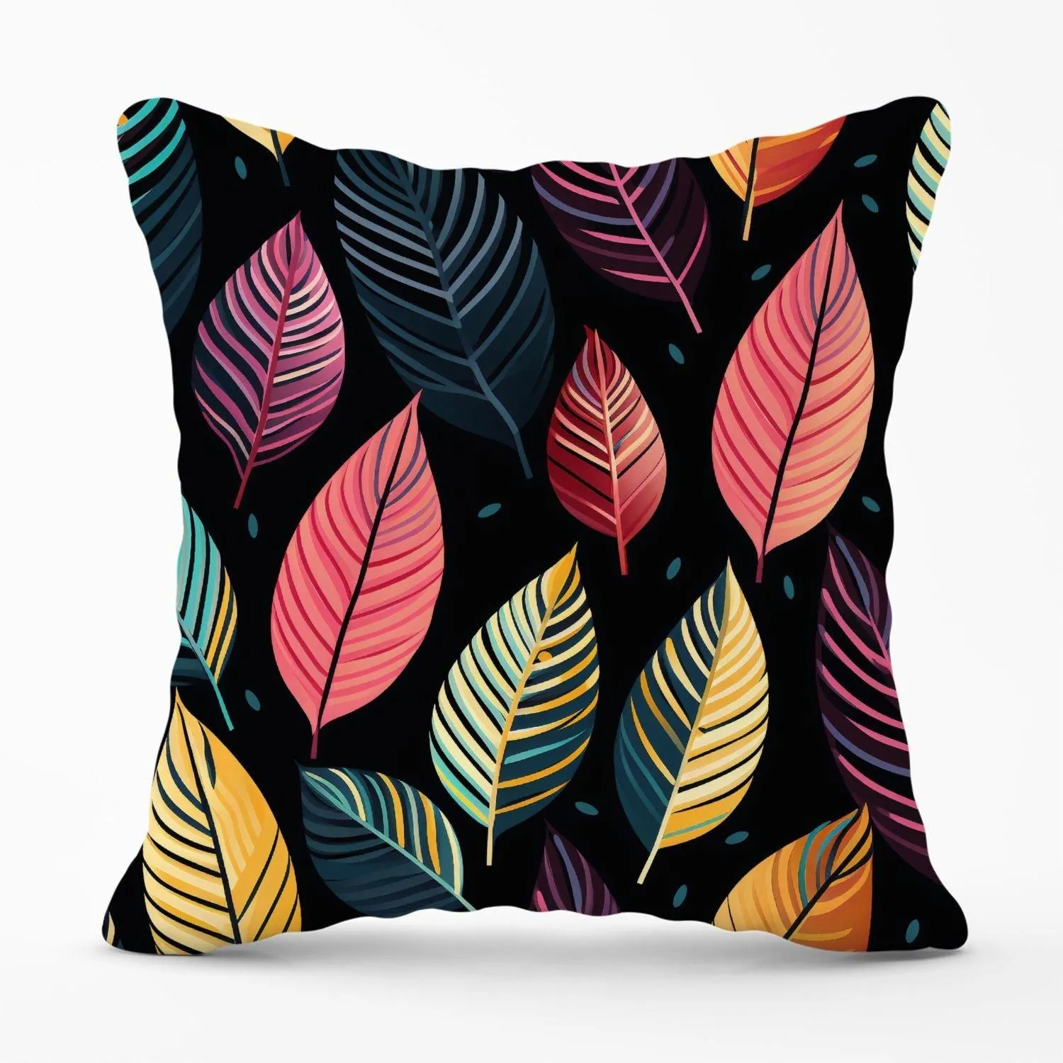 Warren Reed - Designer Colourful Leaves Pattern Outdoor Cushion in Pink