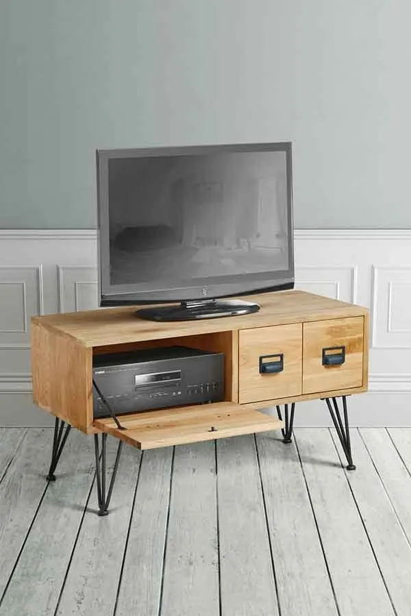 Felix Industrial Media Unit - Solid oak and steel
