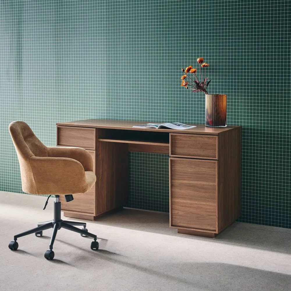 sweeek Wood effect desk 2 doors 2 drawers 1 niche 140cm in Dark Brown 4