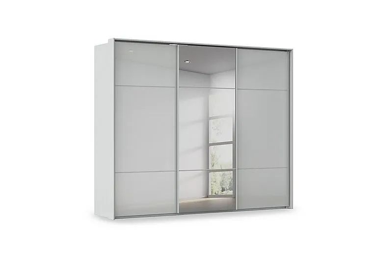 Haven 280cm 3 Door Slider Wardrobe with 2 Glass Doors and 1 Mirror Door