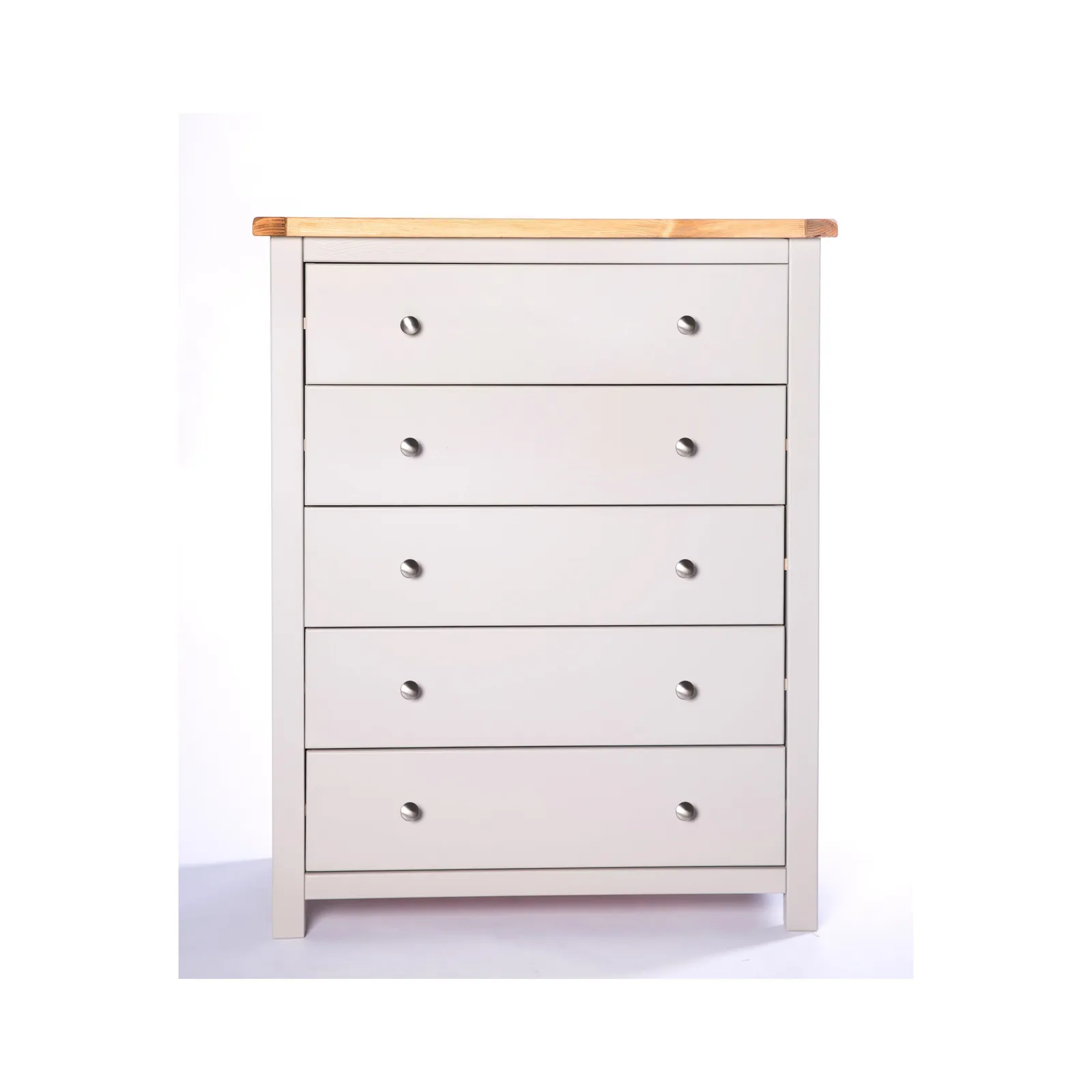 Cabinet Bits Argenta 5 Drawer Chest of Drawers Chrome Knob in Light Grey