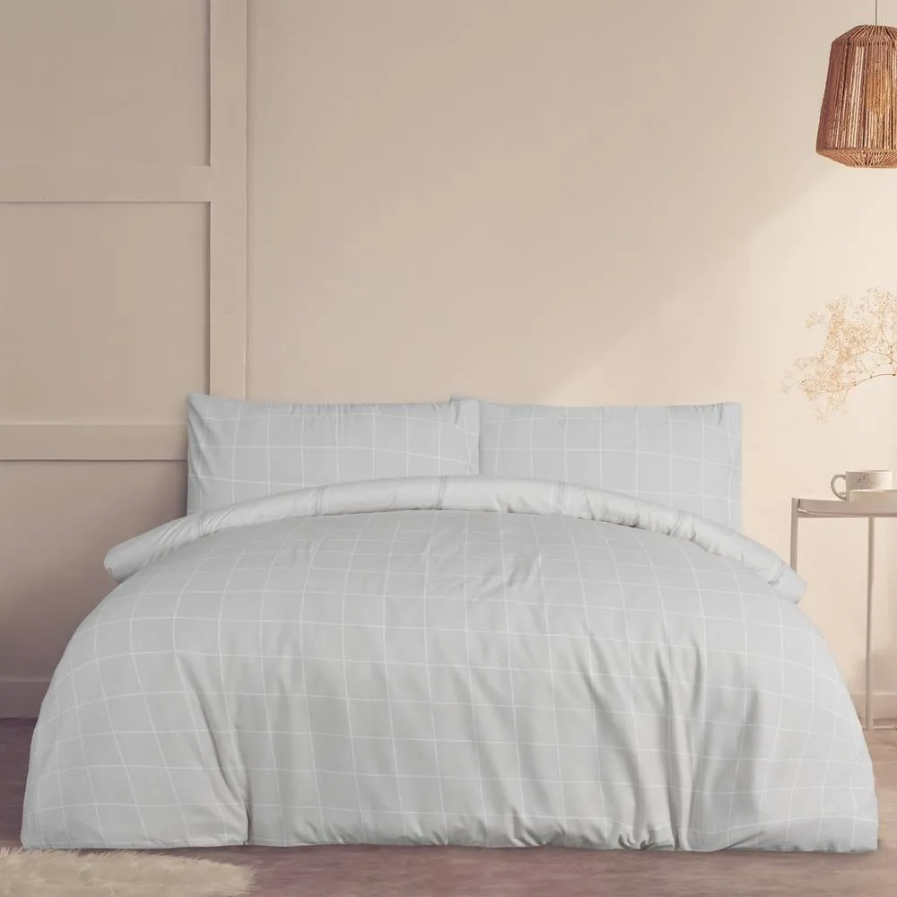 Smart Living Printed Reversible Linear Check Duvet Cover With Pillowcases in Natural 2
