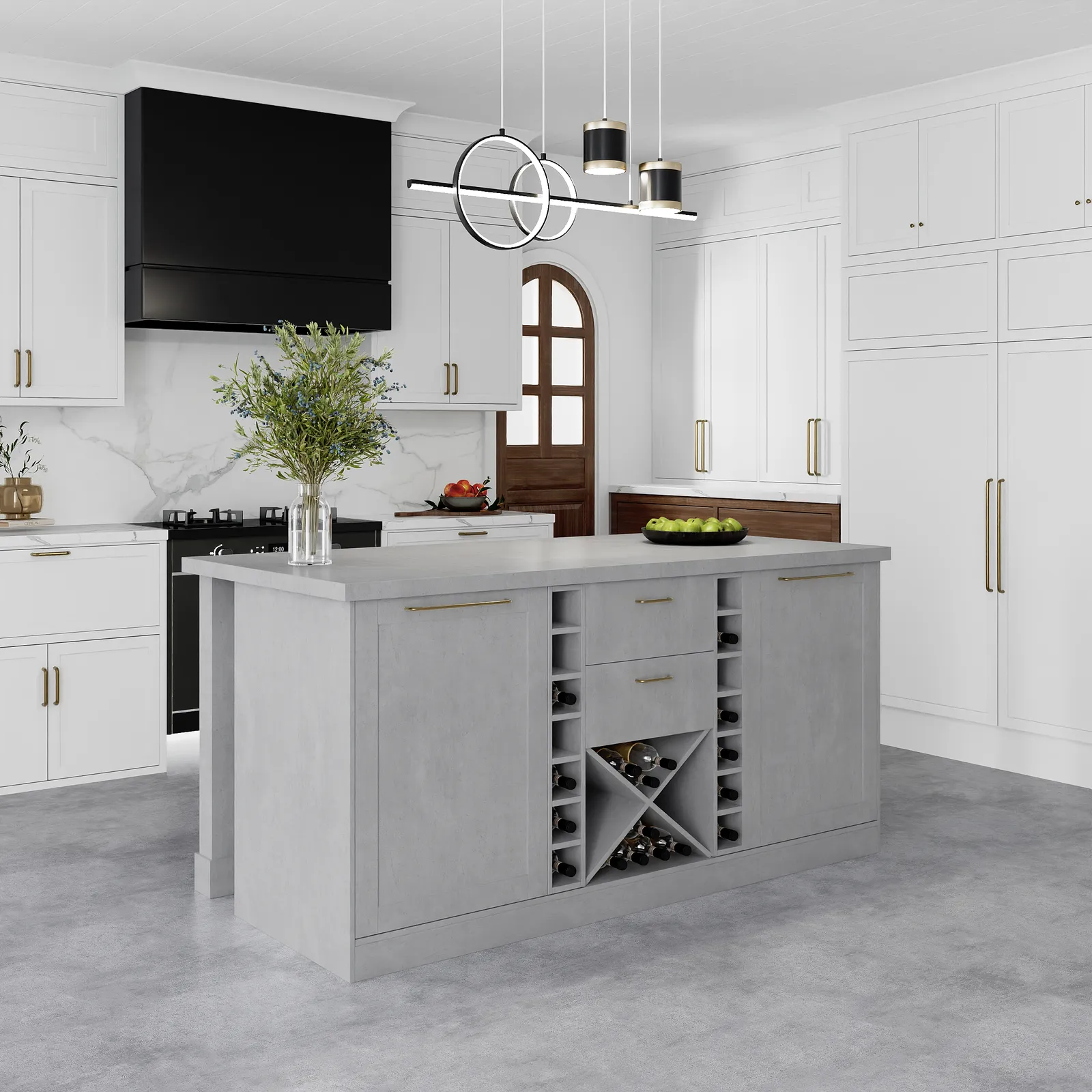1500mm Modern Grey Sintered Stone Kitchen lsland  Wine Storage