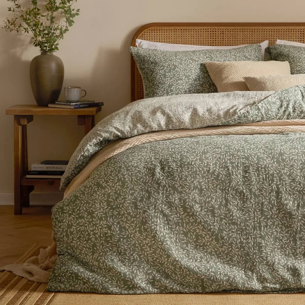 Yard Perrie Leaf Muslin 100% Cotton Duvet Cover Set in Green 5