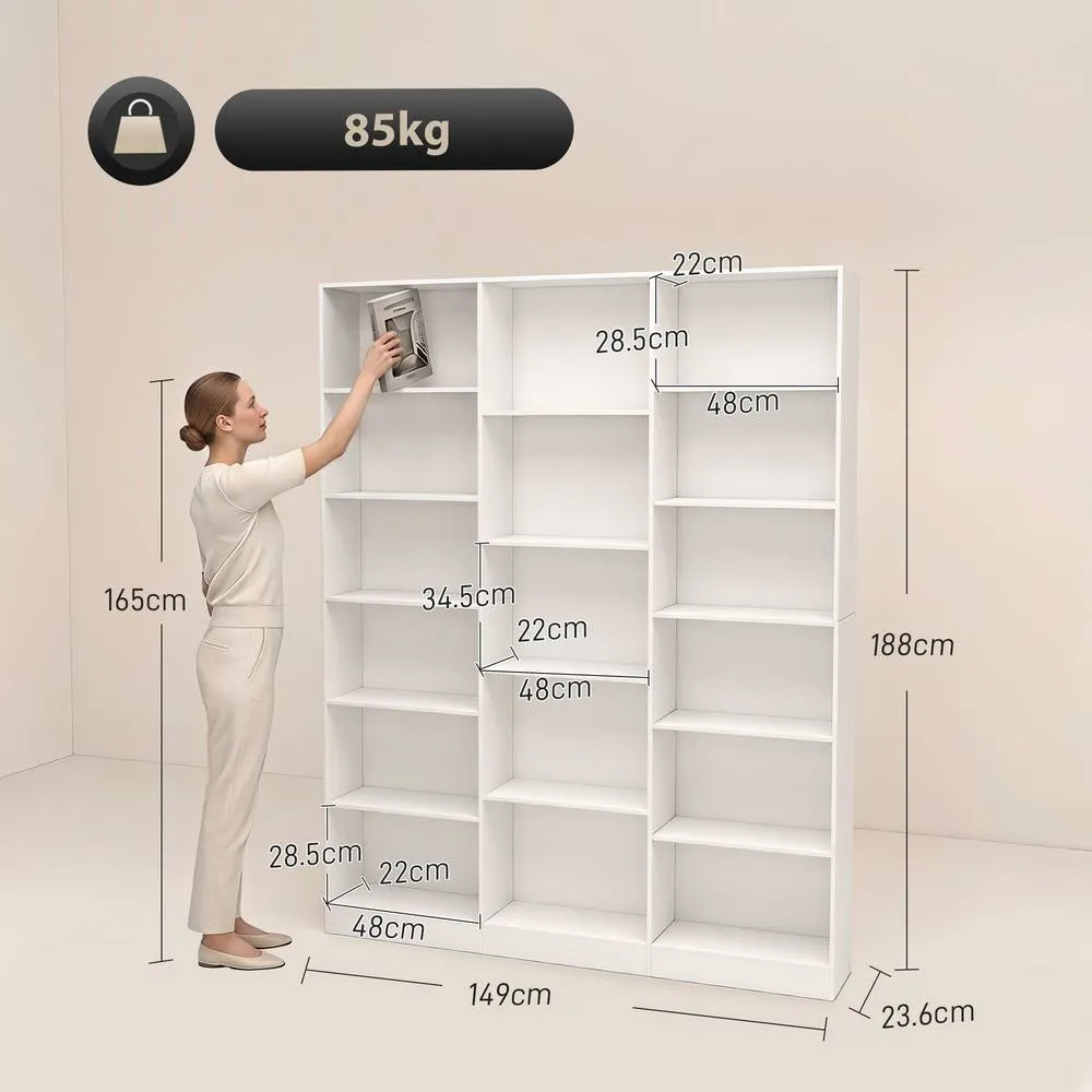 HOMCOM Bookcase Freestanding Open Storage Shelf with 17 Compartments in White 3