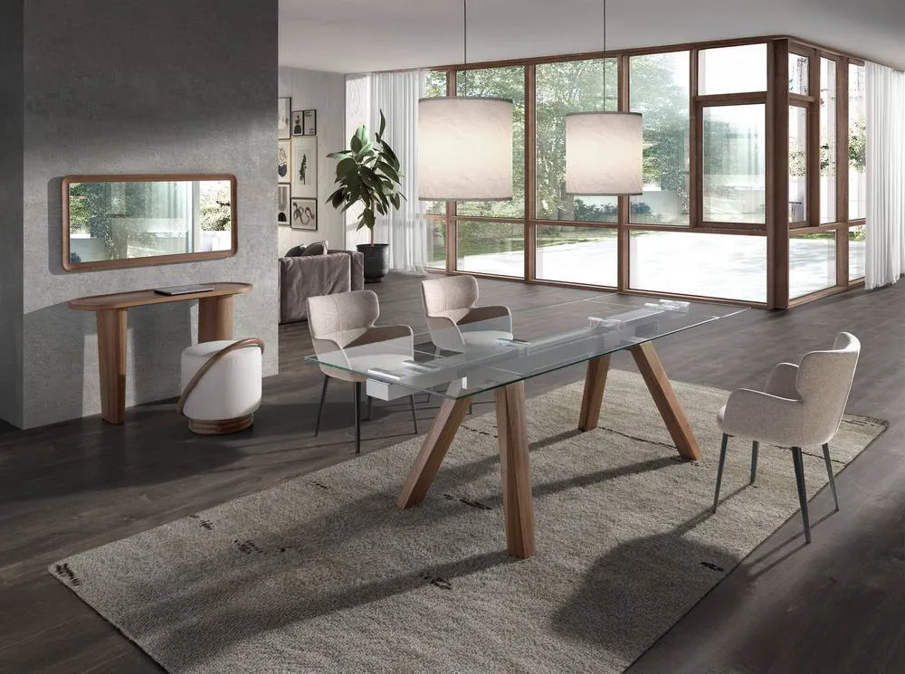 Angel Cerda Rectangular Extending Dining Table, Tempered Glass in Brown 4