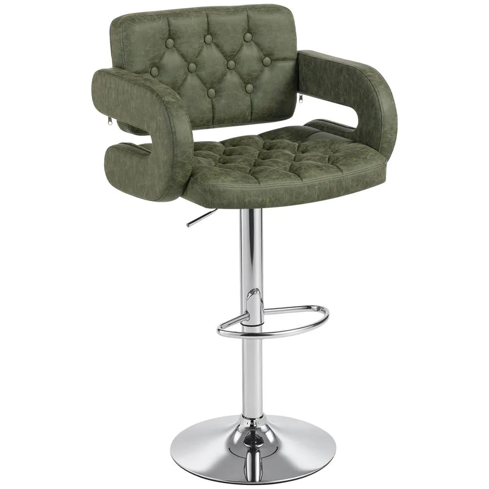HOMCOM Adjustable Height Barstool Steel Pole PU Leather Bistro in Green 2