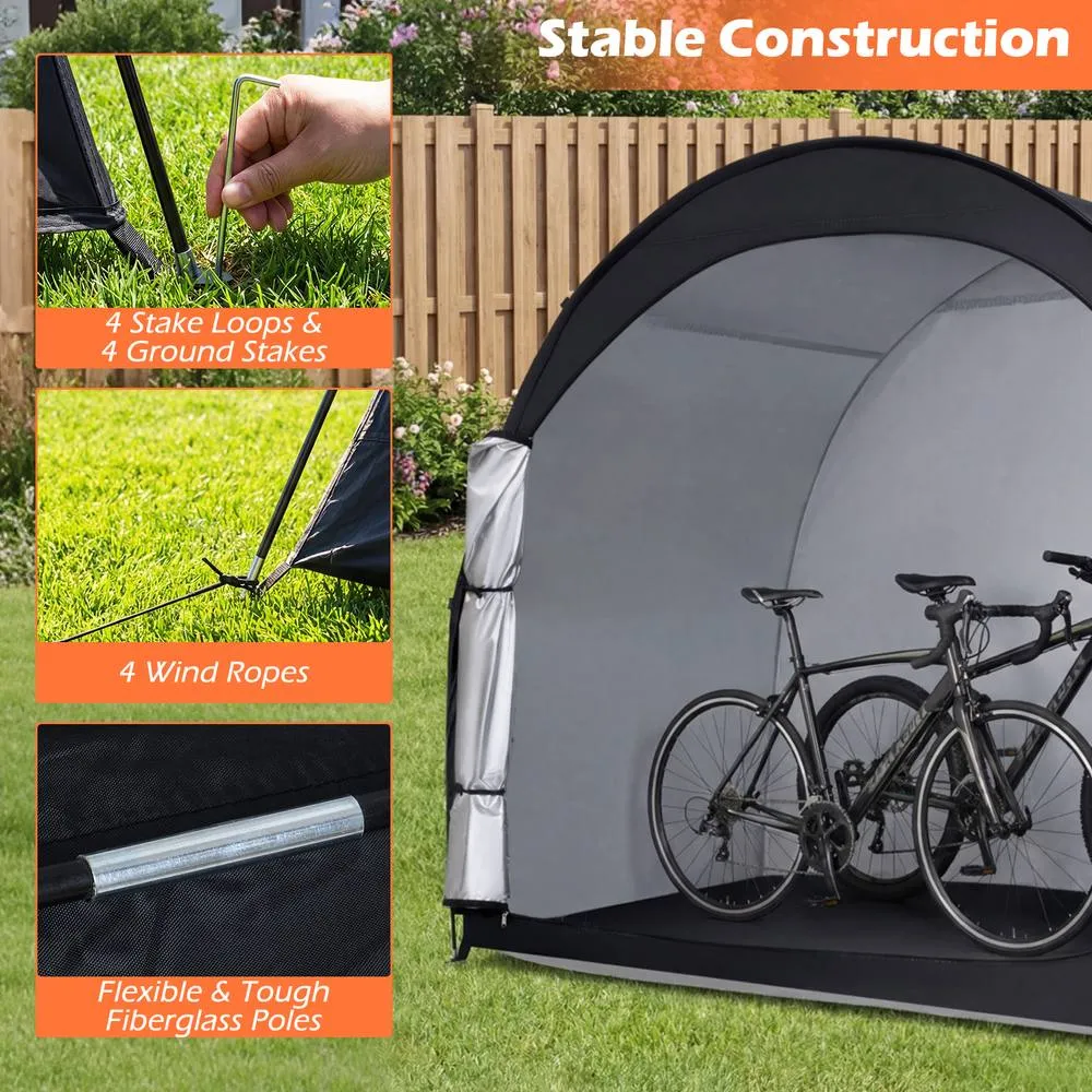 Costway Bike Storage Tent Portable Bicycle Shed w/ Floor Mat & Zippered Door in Black 4