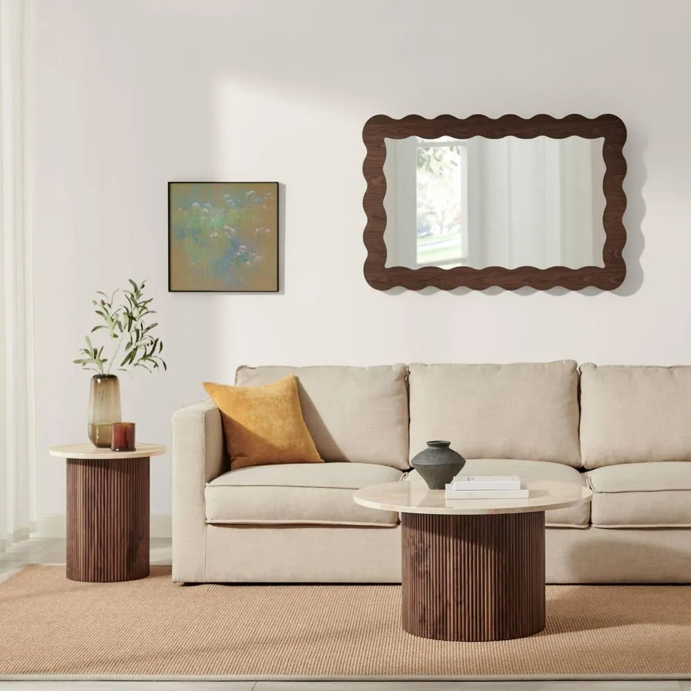 FurnitureboxUK Penrose Round Walnut & Cream Marble Effect Coffee Table