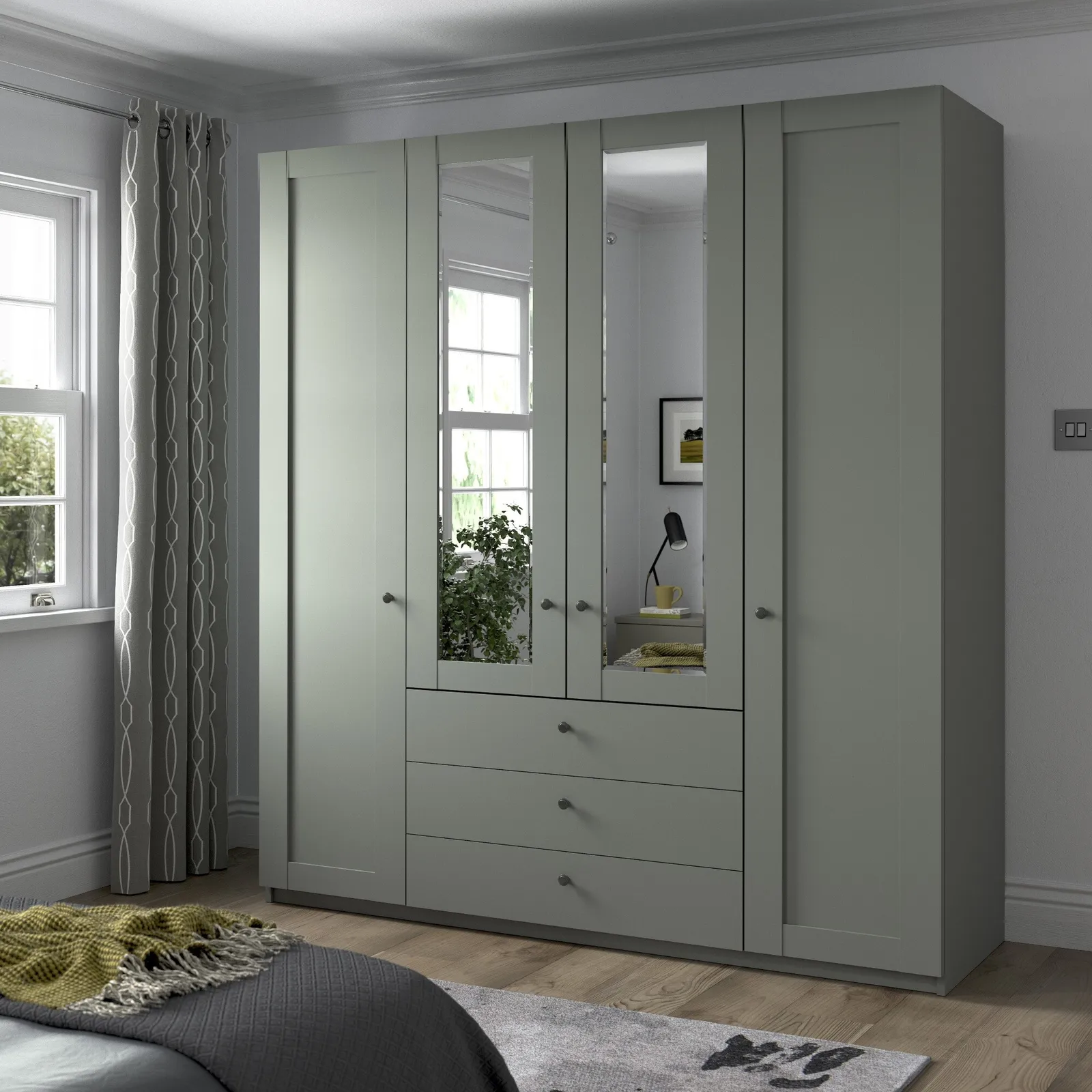 Varese 4 Door 3 Drawer Hinged Wardrobe 200Cm, Green | Barker & Stonehouse 2