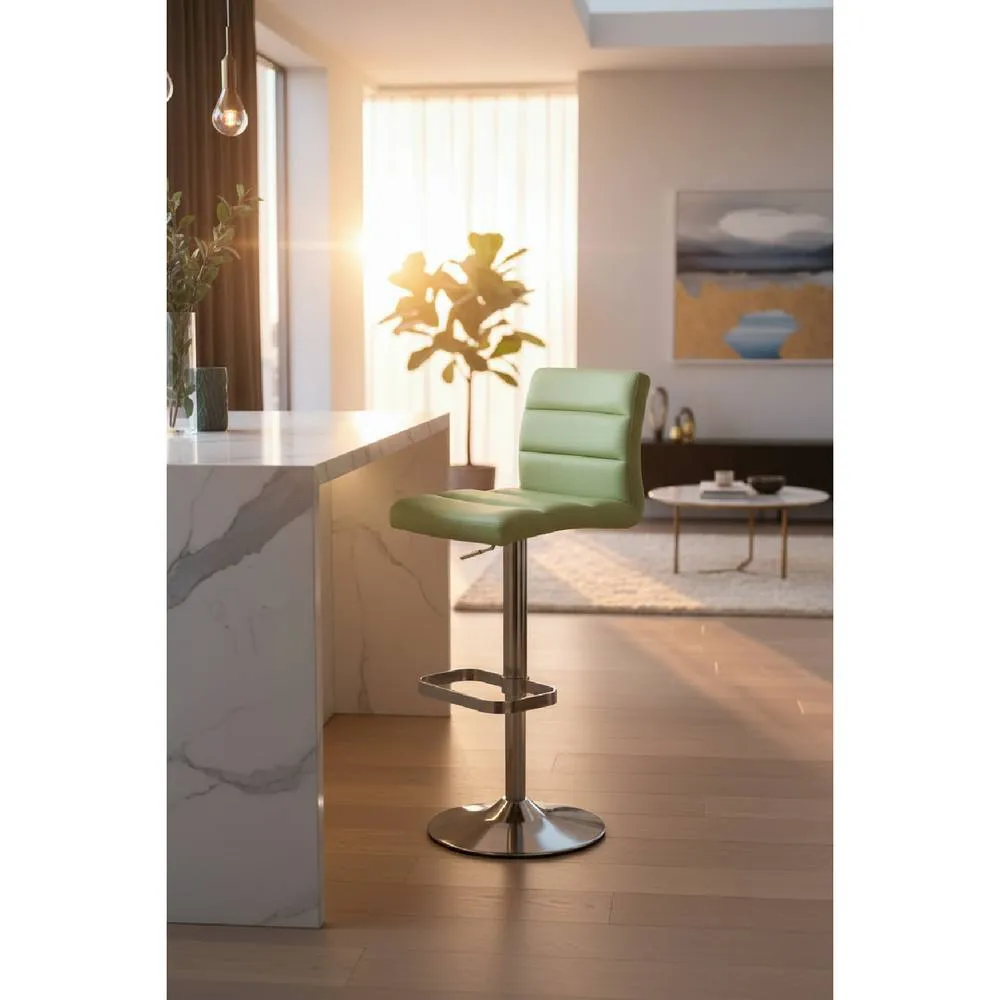netfurniture Swank Brushed Steel Bar Stool With Faux Leather Padded Seat Green 2