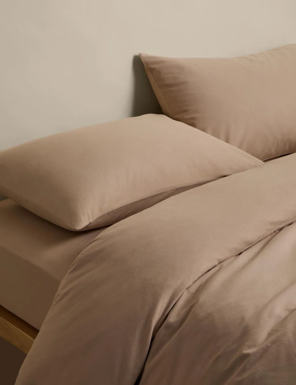 M&S Pure Cotton Brushed Bedding Set Biscuit