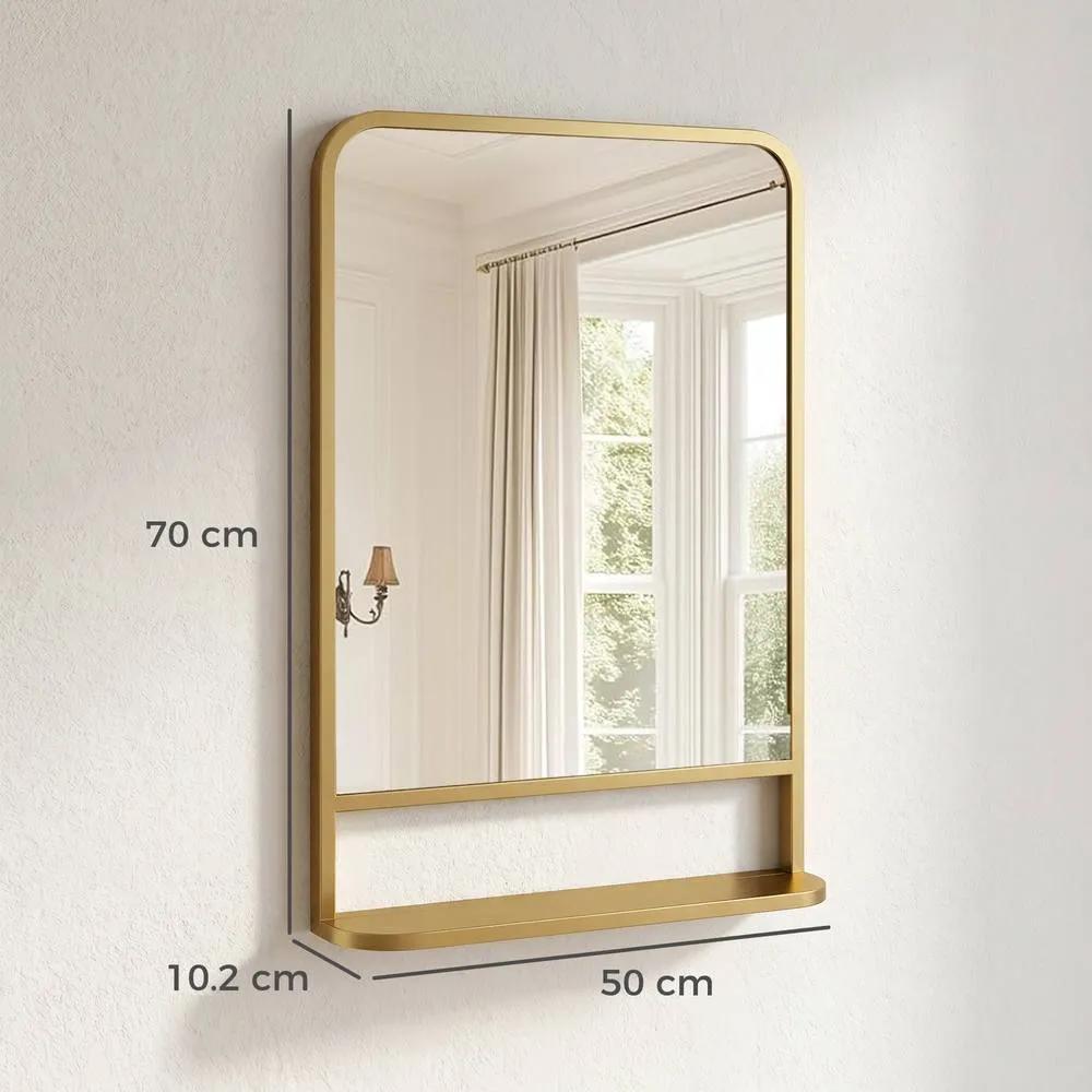 HOMCOM Rectangle Wall Mirror with Shelf 70 x 50 cm, for Living Room, Bedroom in Gold 3