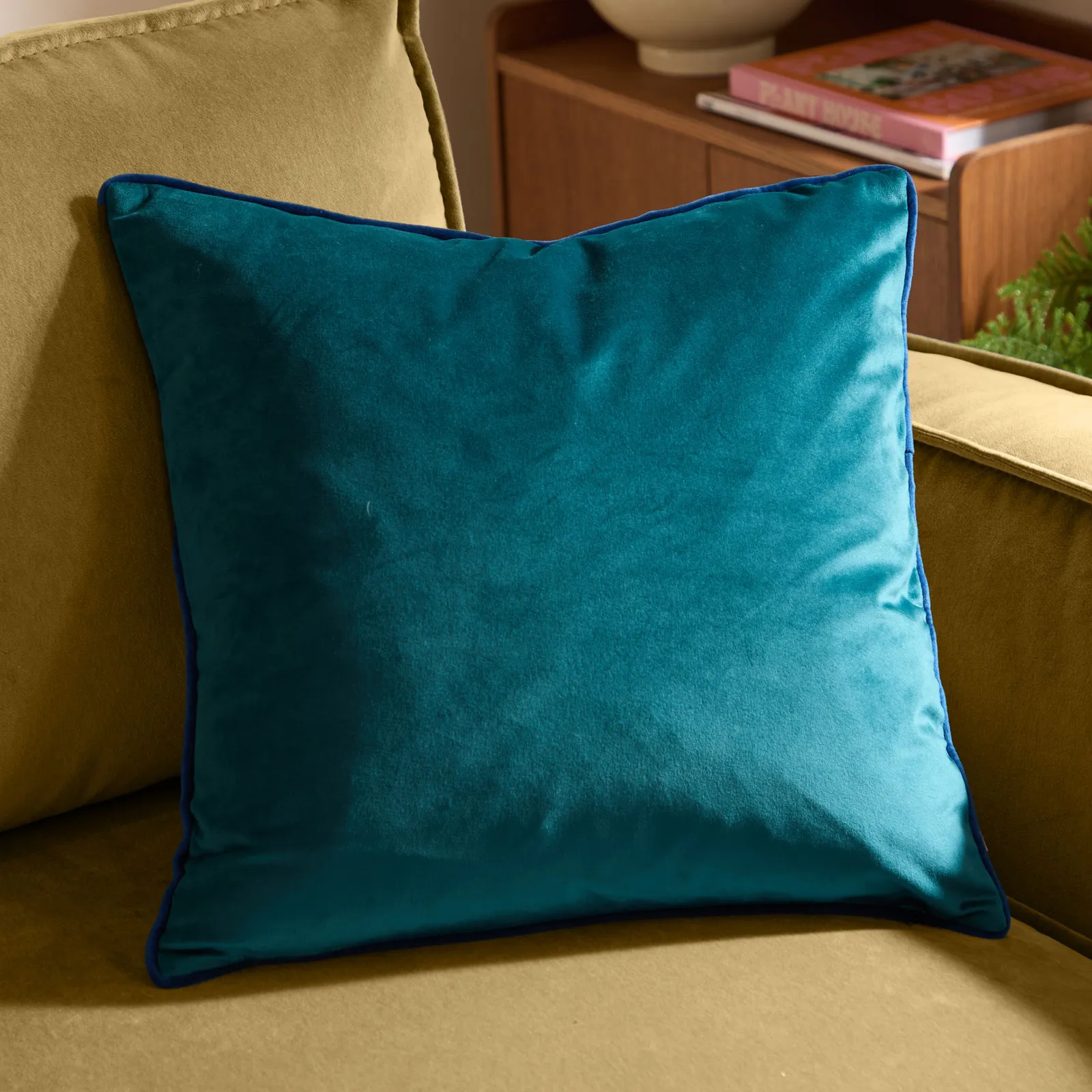 Furn Meridian Velvet Piped Cushion in Mid Navy
