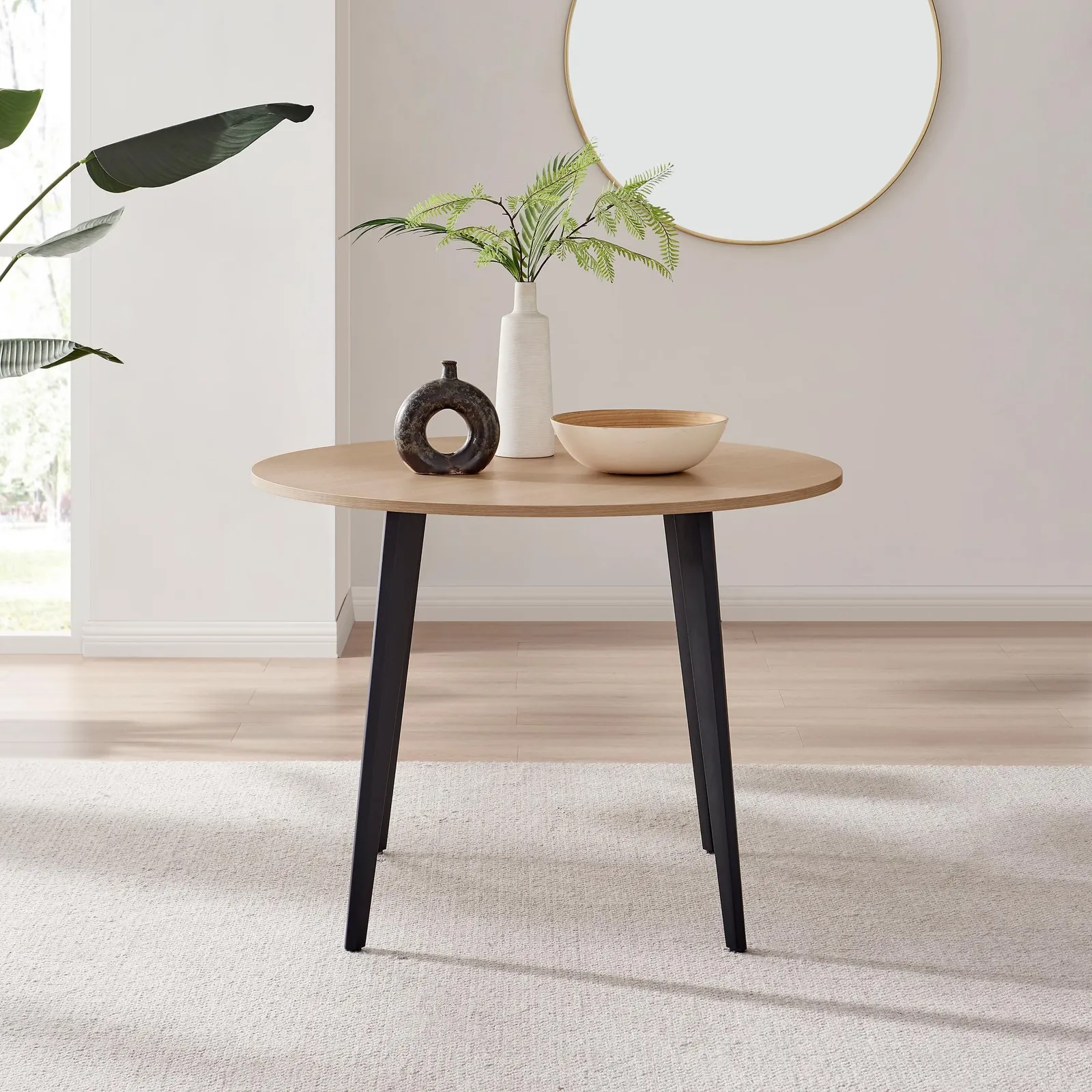FurnitureboxUK Koko 4-Seater Round Melamine Scratch Resistant Dining Table With Black Legs in Light Oak 2