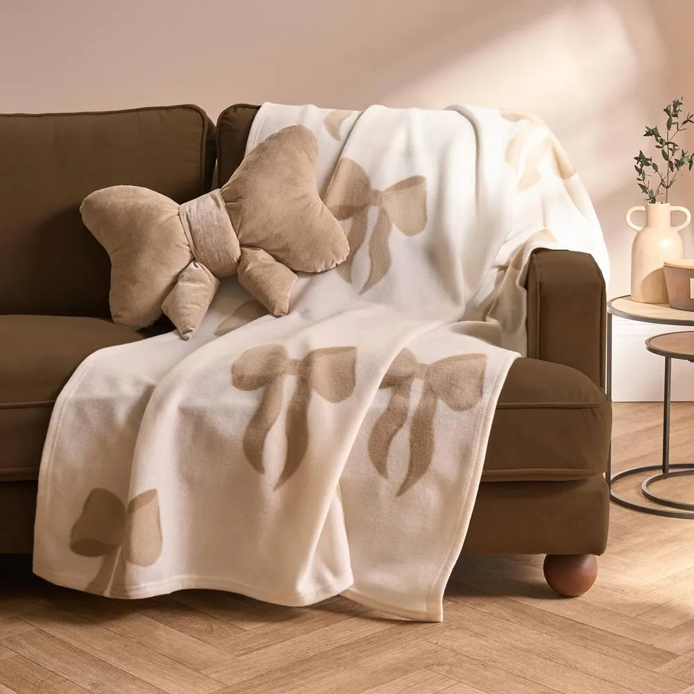 OHS Bows Polar Fleece Soft Warm Throw Blanket in Cream