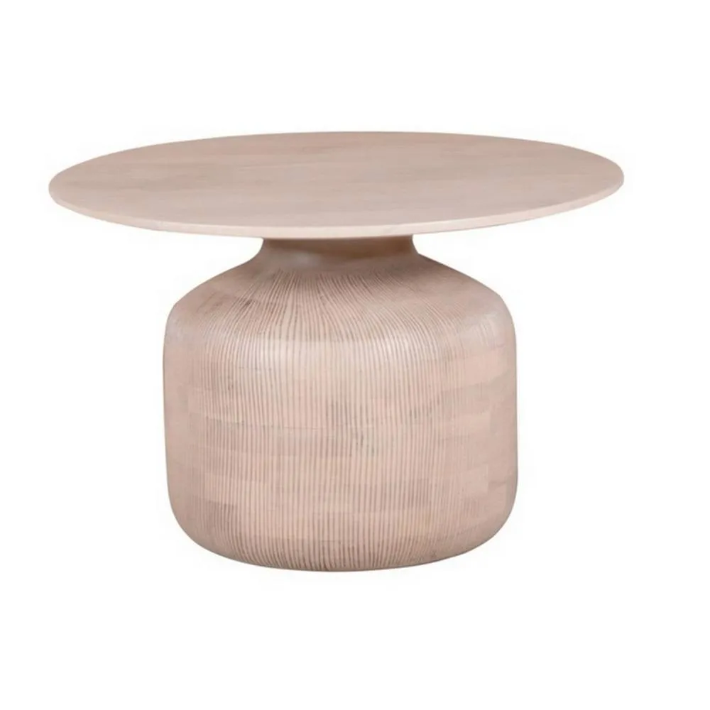 Indian Hub Valencia Round Coffee Table - Cane & Mango Wood - L80 x W80 x H45 cm in Natural