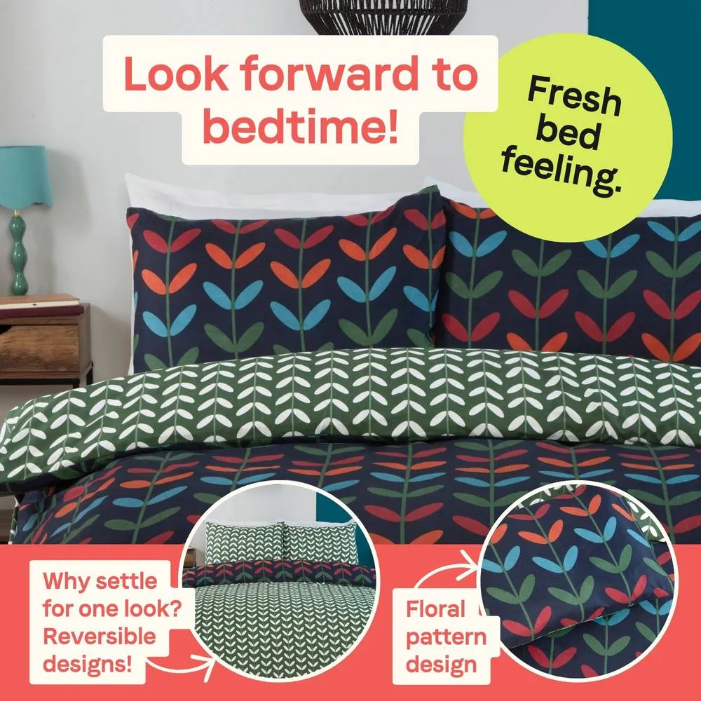 Rapport Home Jules Floral Microfiber Reversible Duvet Cover Set with Pillowcase in Navy 4