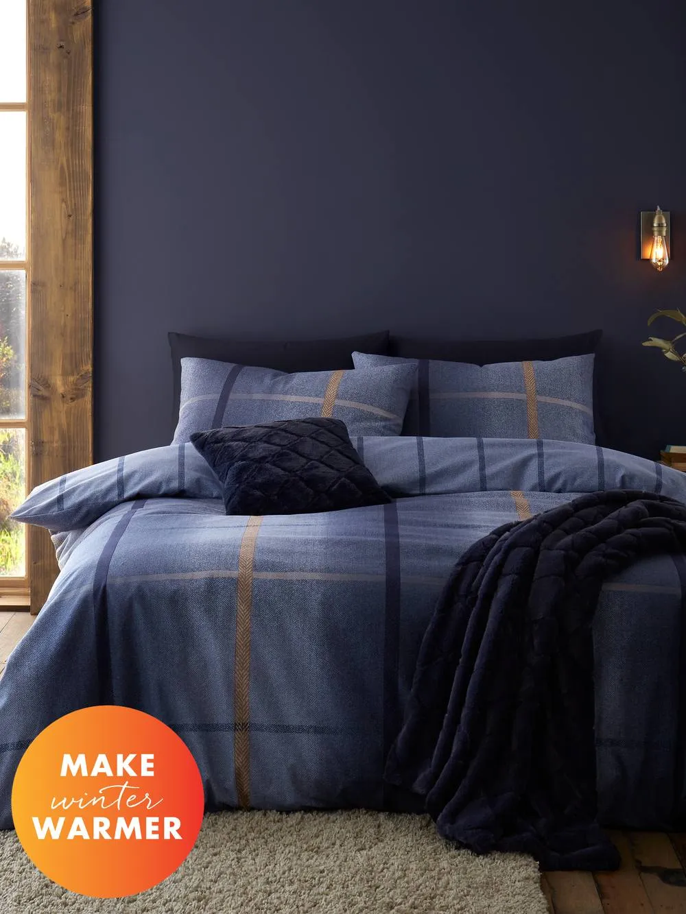 Catherine Lansfield 'Brushed Cotton Melrose Tweed Check' Duvet Cover Set in Blue