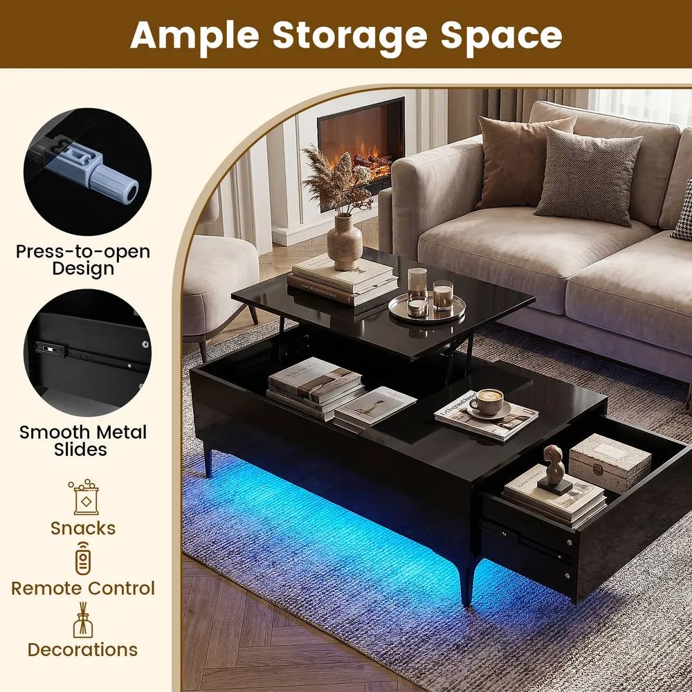 Costway Modern Lift Top Coffee Table Sofa Side Table High Gloss Accent Table in Black 6