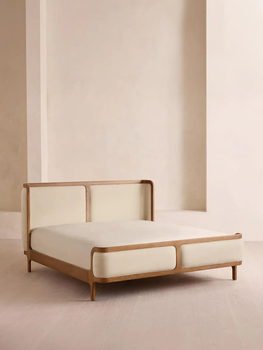 Belsa Bed, Light Oak, Superking, Linen, Bisque