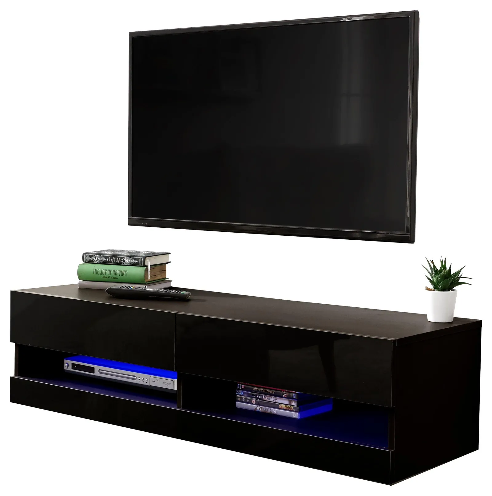 GFW Galicia 120cm Wall TV Unit with LED in Black 2