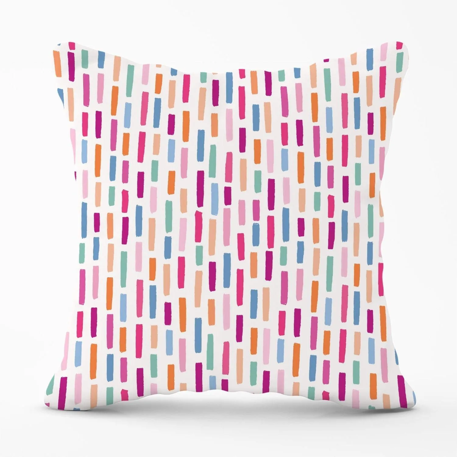 Warren Reed - Designer Vertical Abstract Brush Pattern Outdoor Cushion in Pink