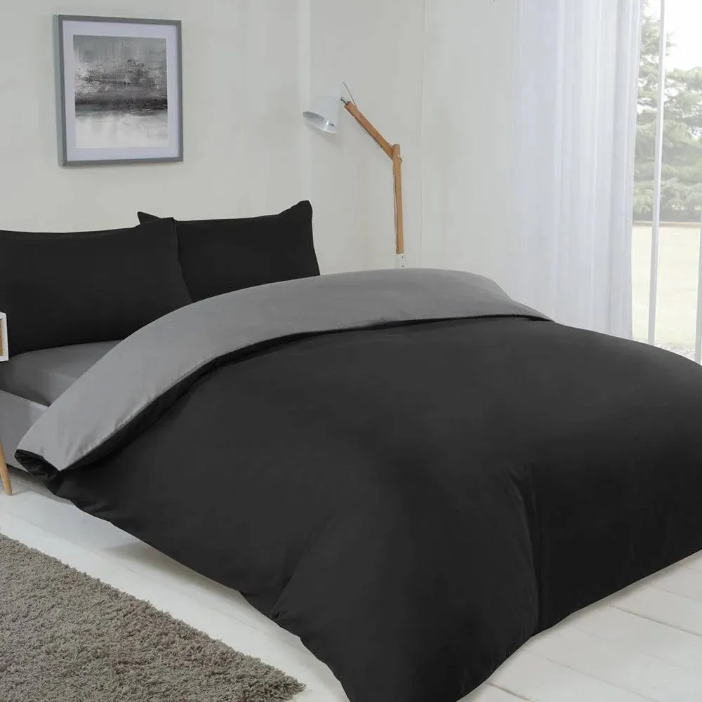 Voltico Reversible Duvet Cover Set - Double & King Sizes, 4 Colour Options in Black