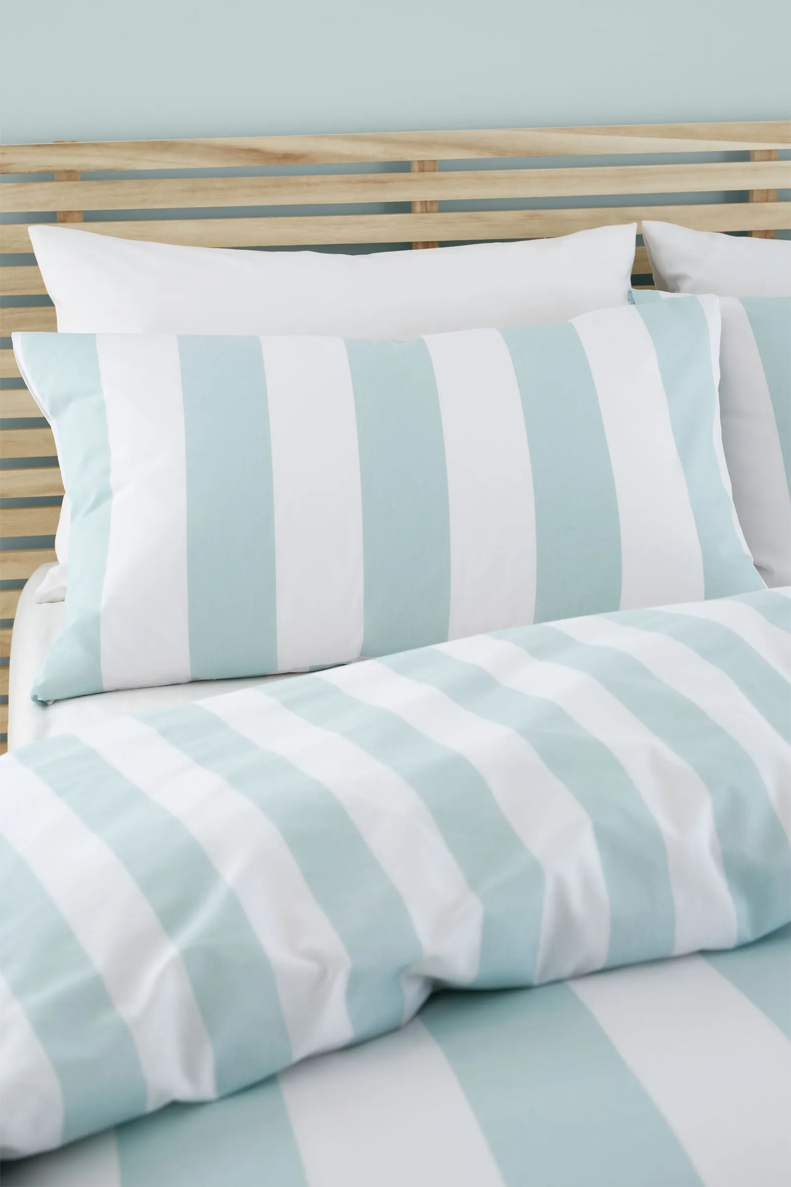 Catherine Lansfield 'Cove Stripe' Reversible Duvet Cover Set in Duck Egg Blue 3