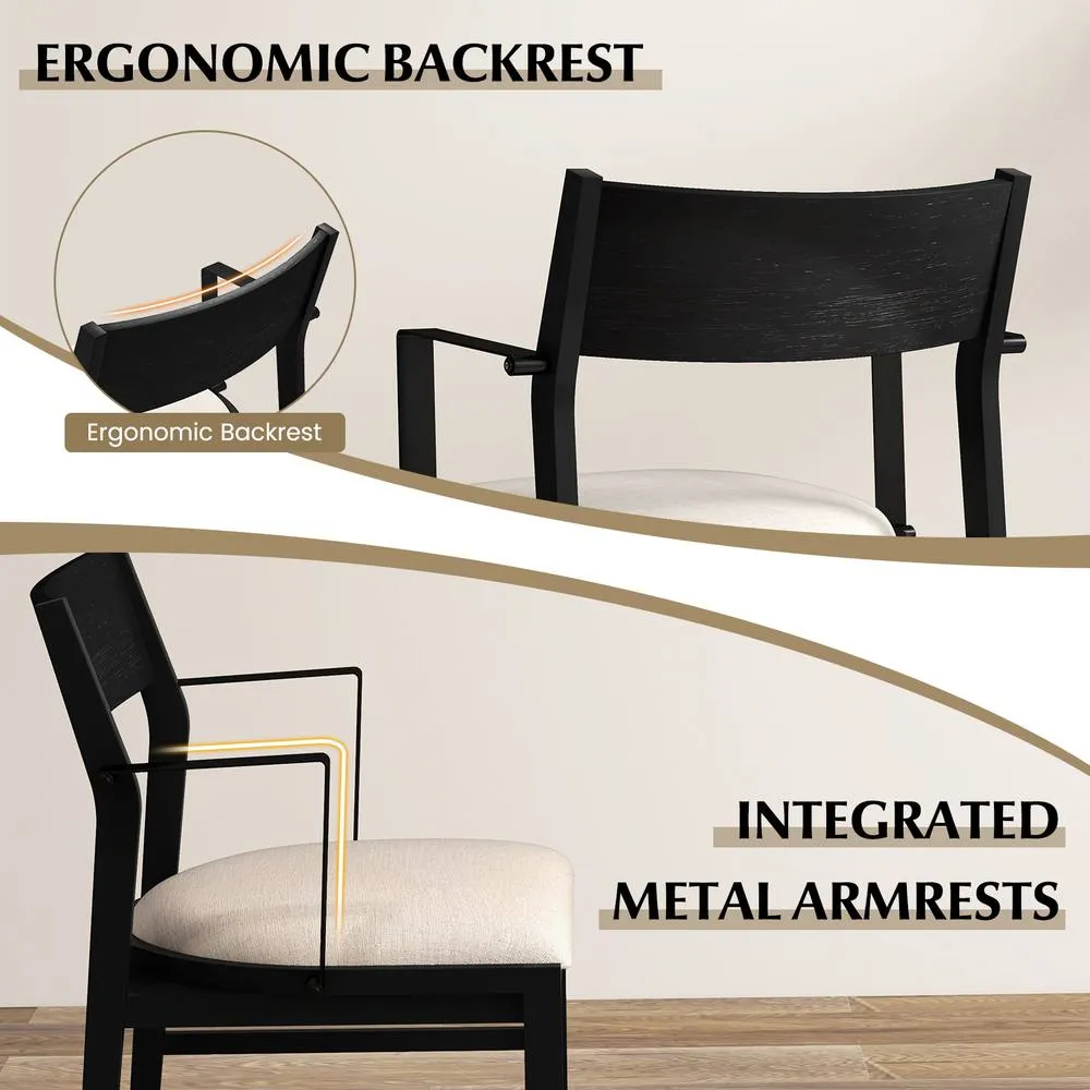 Costway Dining Chair w/ Arms Set of 2 w/ Contoured Backrest & Padded Seat in Black 6
