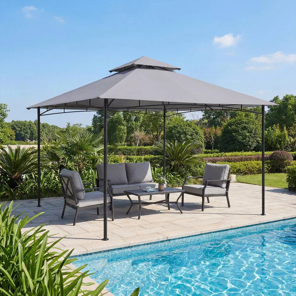 Costway 3.3 x 3.3 M Patio Gazebo w/ Metal Frame Outdoor Canopy Tent in Grey