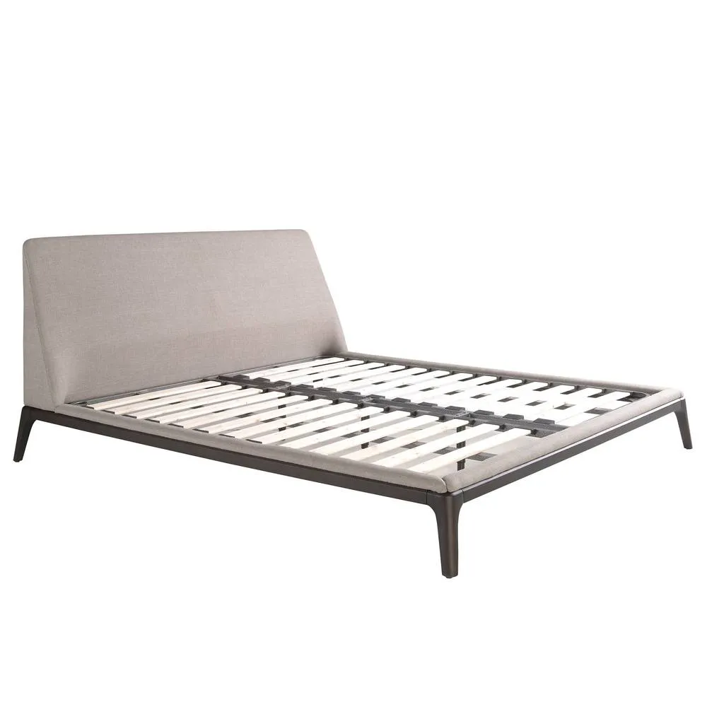 Angel Cerda Grey Fabric Double Bed with Wenge Wooden Legs 180x200