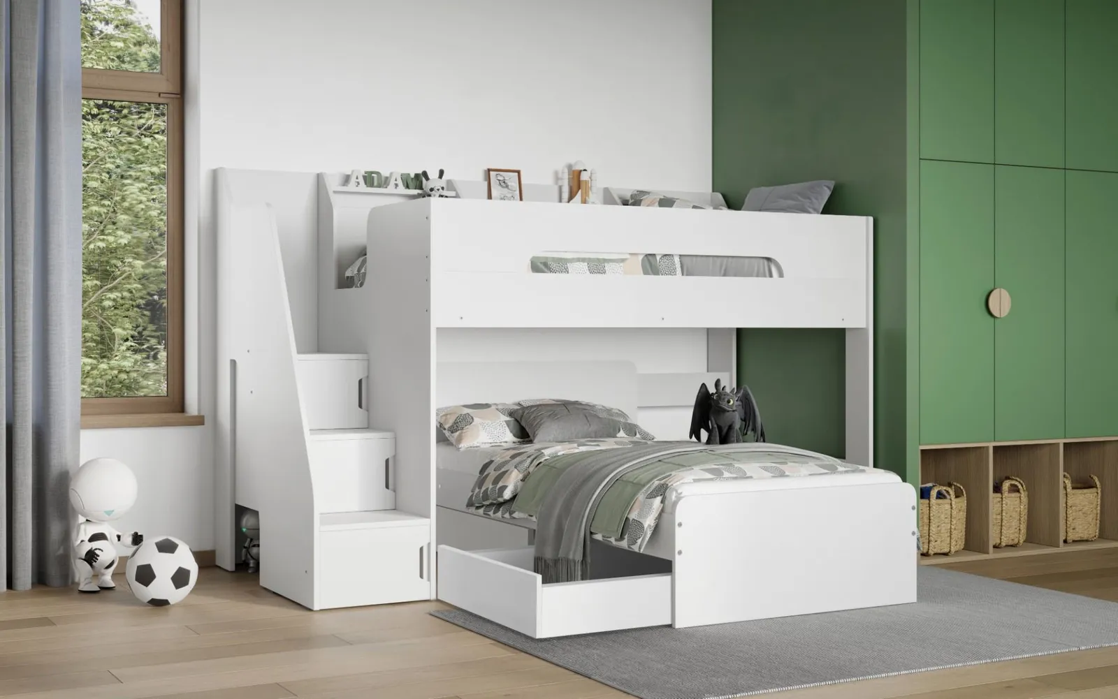 Flair Stepaside Staircase L Shaped Bunk Bed in White