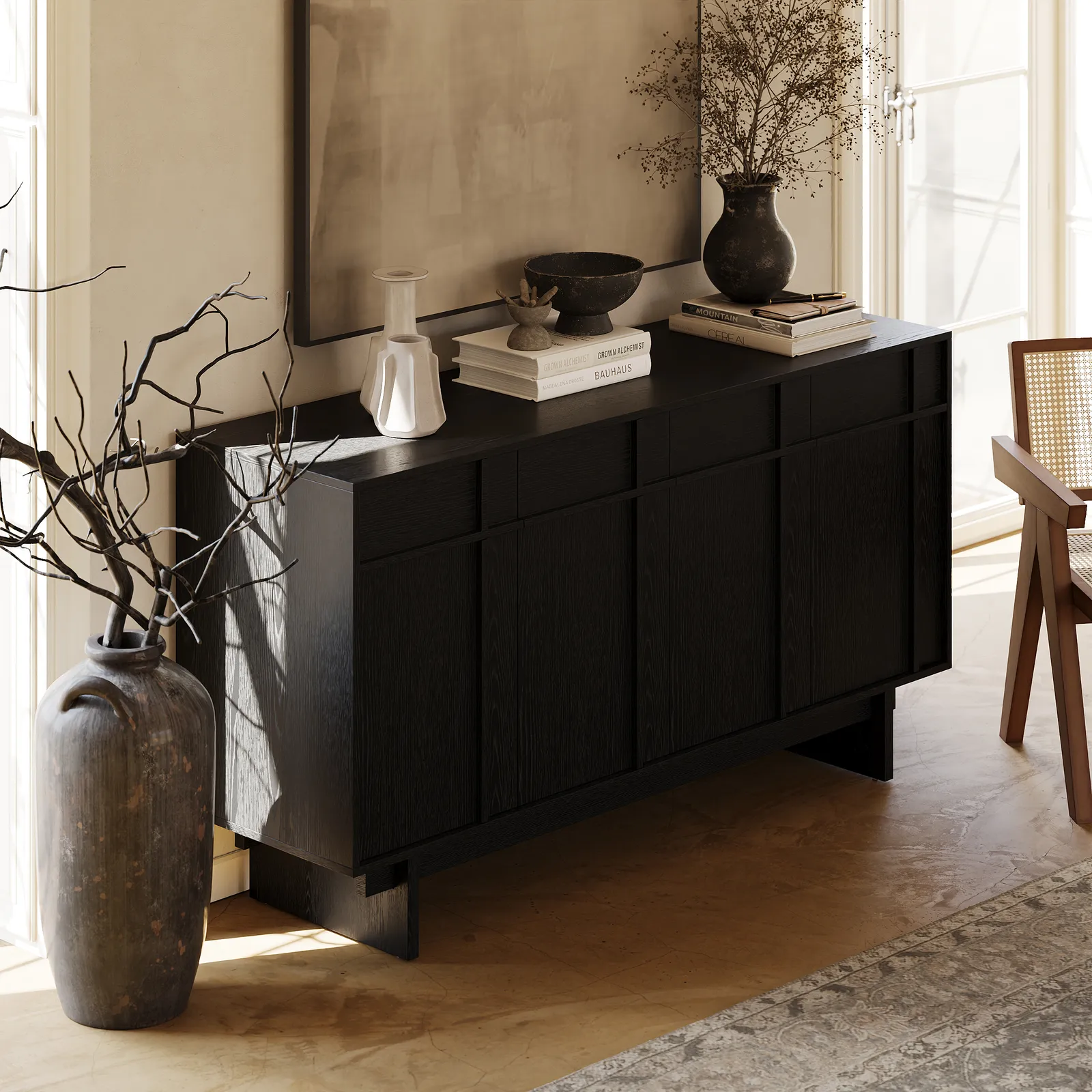 150 cm Mid Century Modern Sideboard Wooden Buffet with Storage